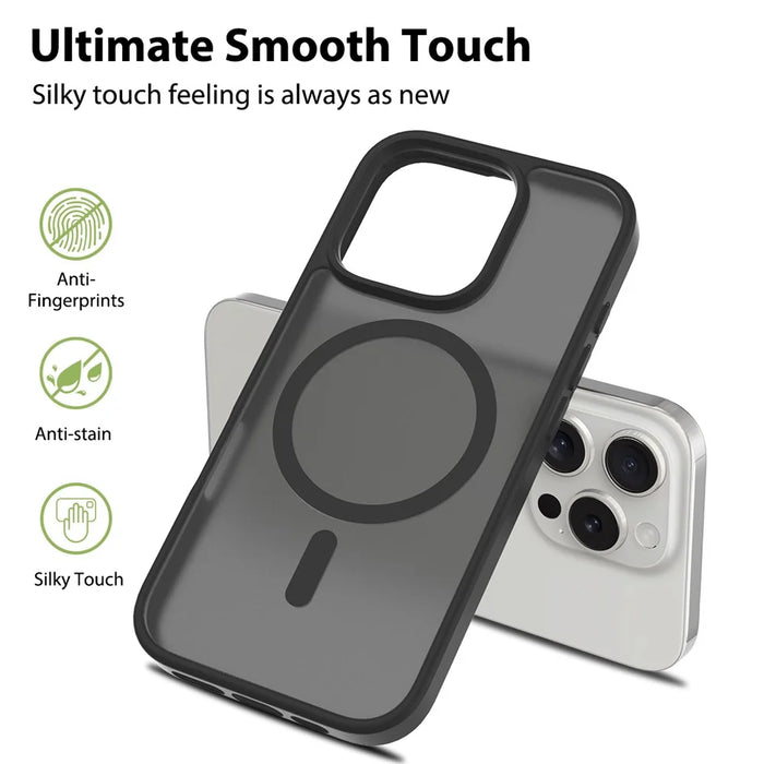 For iPhone 16 Pro Compatible with MagSafe TPU Frame Acrylic Back Phone Cover Skin Touch - Black - 2