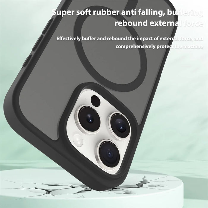 For iPhone 16 Pro Compatible with MagSafe TPU Frame Acrylic Back Phone Cover Skin Touch - Black - 3
