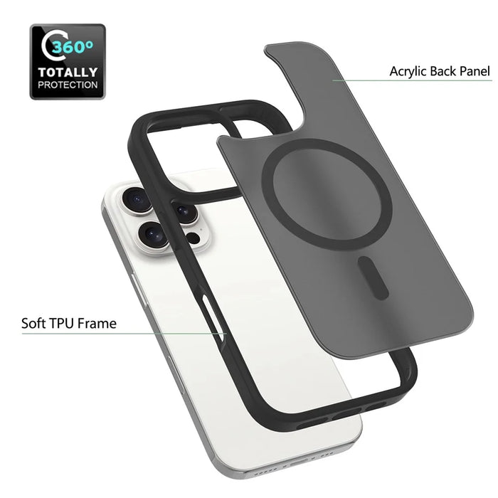 For iPhone 16 Pro Compatible with MagSafe TPU Frame Acrylic Back Phone Cover Skin Touch - Black - 5