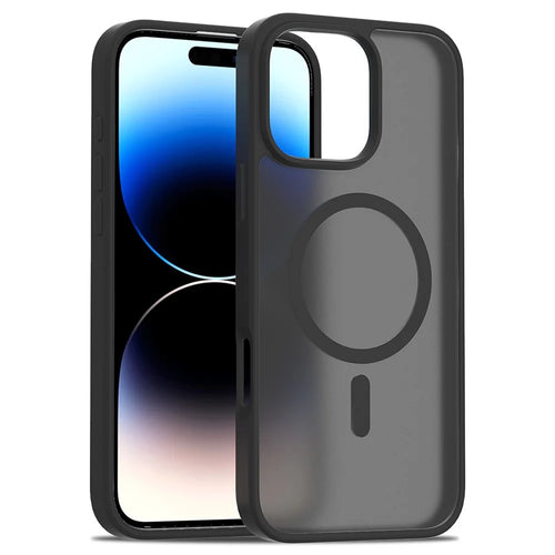 For iPhone 16 Pro Max Compatible with MagSafe TPU Frame Acrylic Back Phone Cover Skin Touch - Black - 1