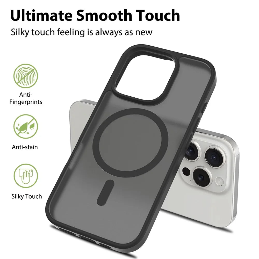For iPhone 16 Pro Max Compatible with MagSafe TPU Frame Acrylic Back Phone Cover Skin Touch - Black - 2