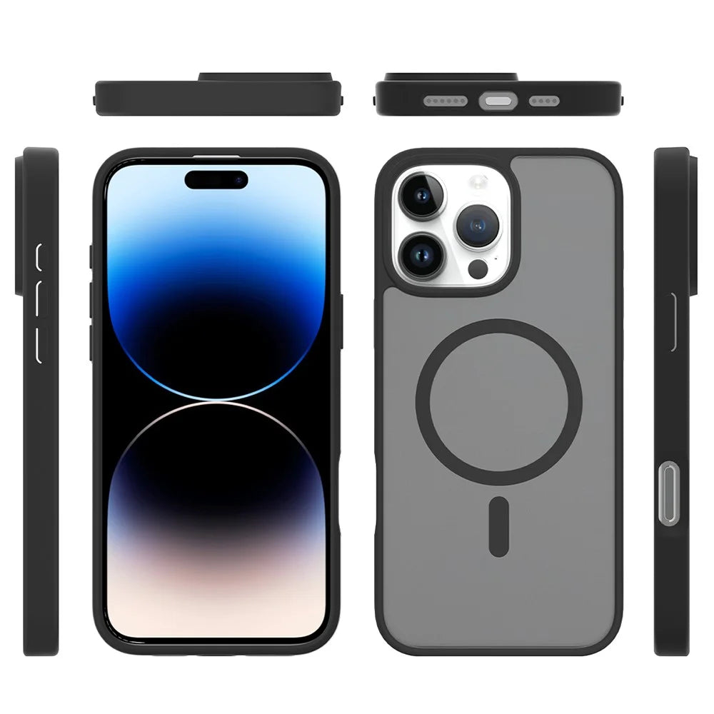 For iPhone 16 Pro Max Compatible with MagSafe TPU Frame Acrylic Back Phone Cover Skin Touch - Black - 6
