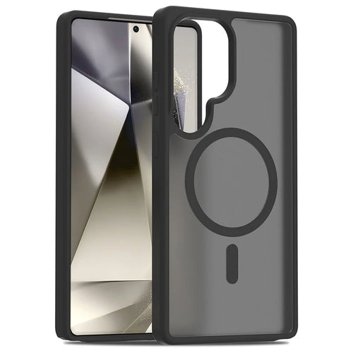 For Samsung Galaxy S25 Ultra Magnetic Case TPU Frame Acrylic Back Phone Cover Skin Touch - Black - 1