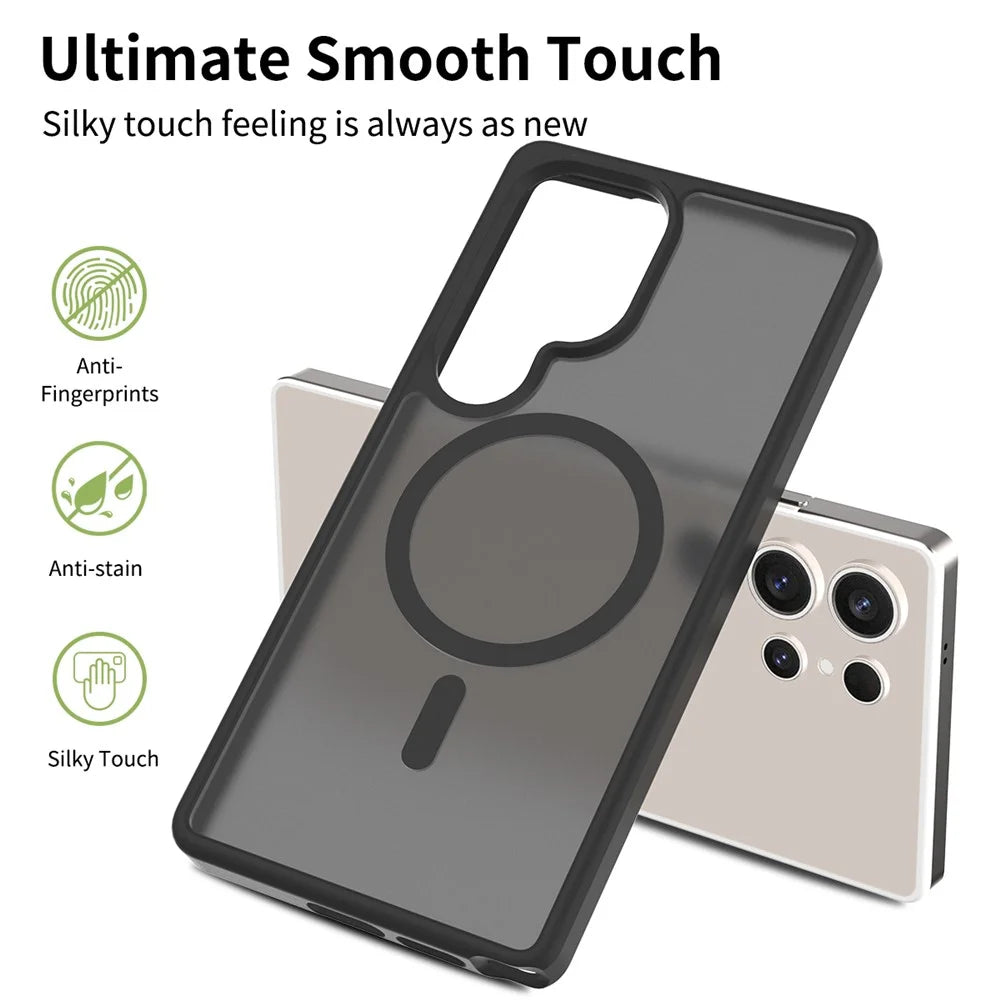 For Samsung Galaxy S25 Ultra Magnetic Case TPU Frame Acrylic Back Phone Cover Skin Touch - Black - 2