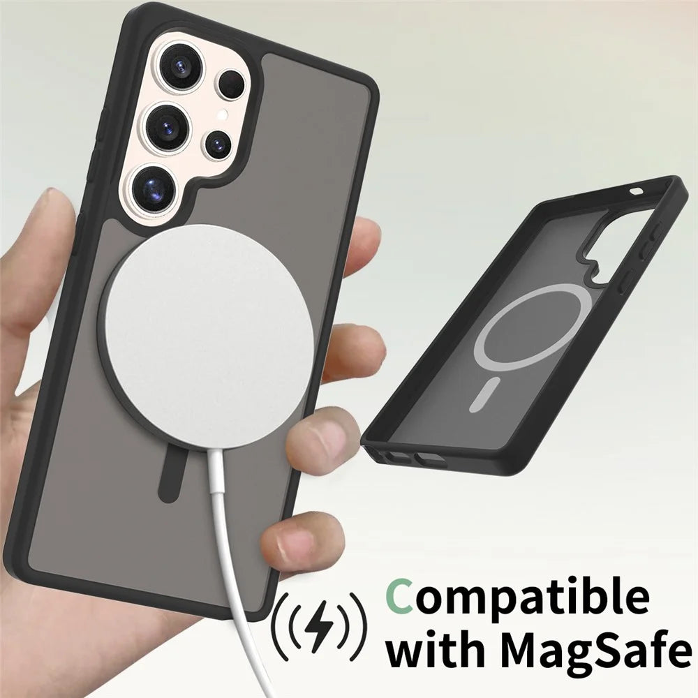 For Samsung Galaxy S25 Ultra Magnetic Case TPU Frame Acrylic Back Phone Cover Skin Touch - Black - 3