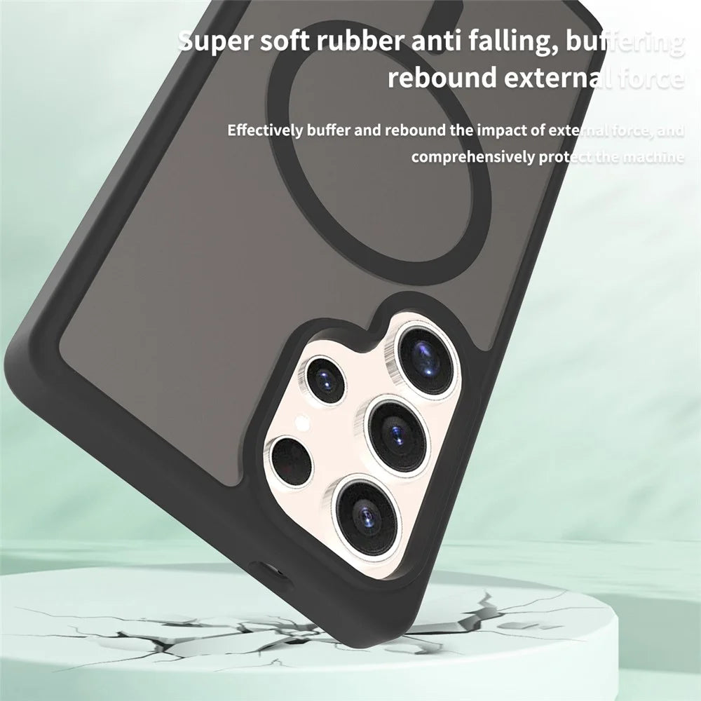 For Samsung Galaxy S25 Ultra Magnetic Case TPU Frame Acrylic Back Phone Cover Skin Touch - Black - 4