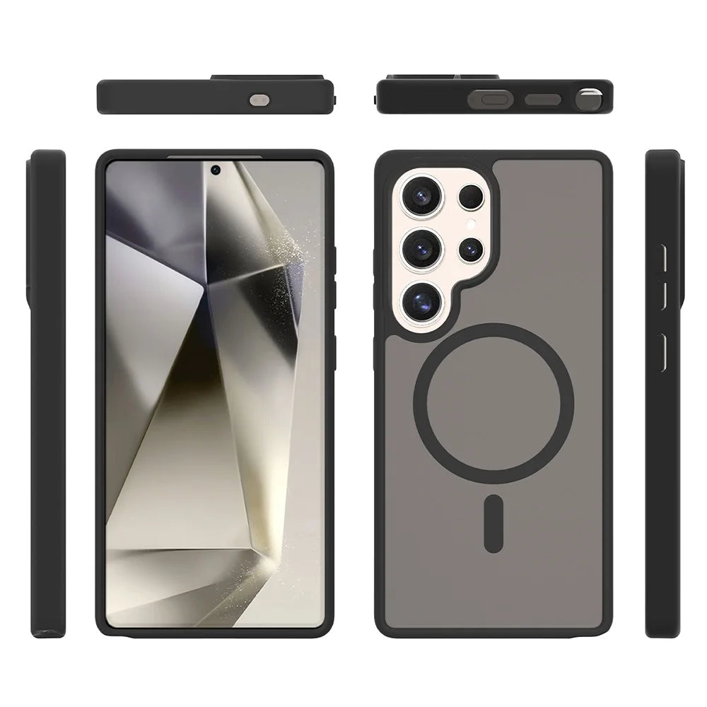 For Samsung Galaxy S25 Ultra Magnetic Case TPU Frame Acrylic Back Phone Cover Skin Touch - Black - 6