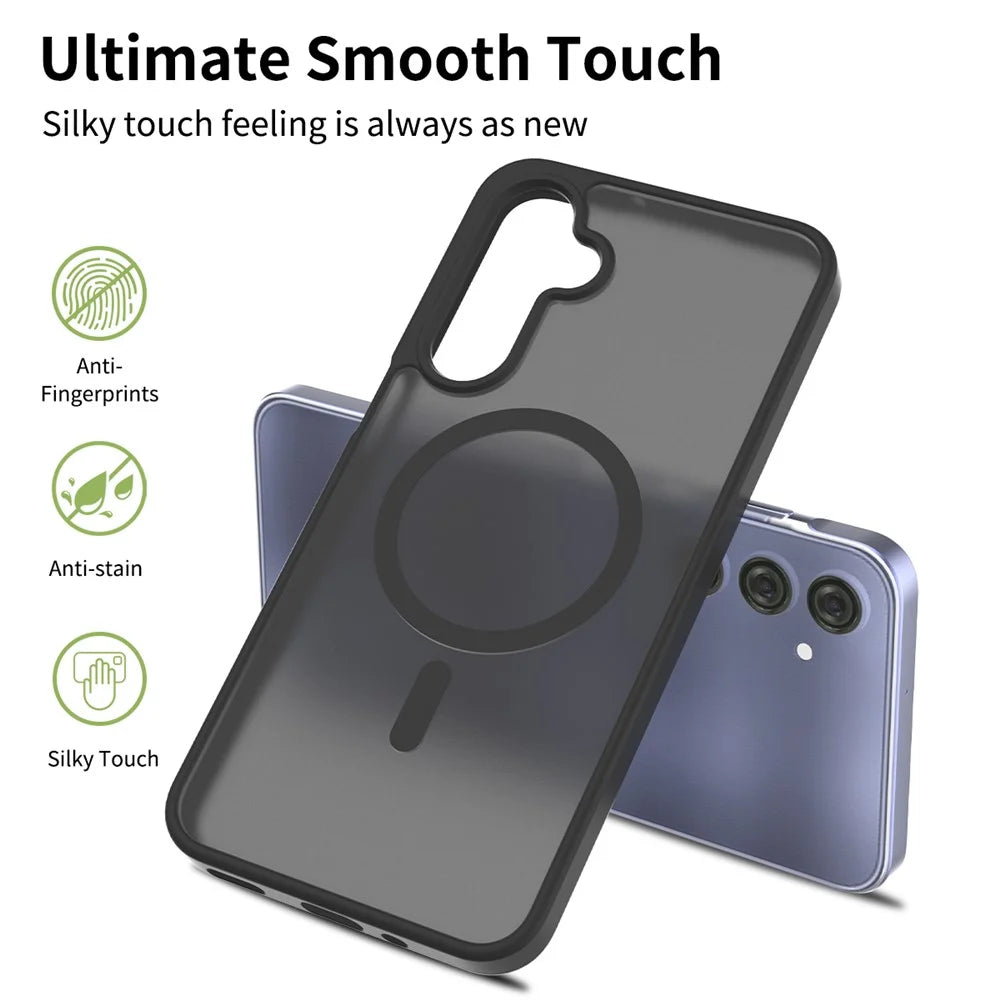 For Samsung Galaxy A16 5G / A16 4G Magnetic Case TPU Frame Acrylic Back Phone Cover Skin Touch - Black - 2