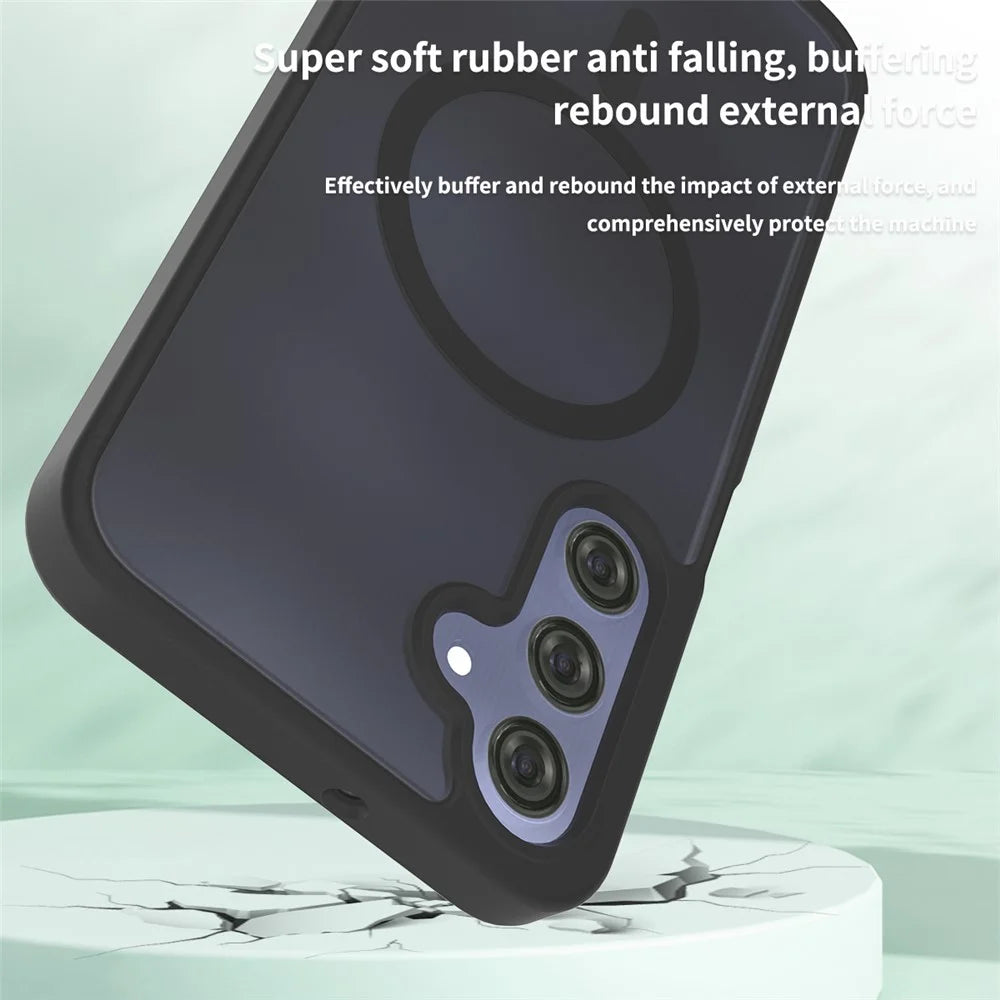 For Samsung Galaxy A16 5G / A16 4G Magnetic Case TPU Frame Acrylic Back Phone Cover Skin Touch - Black - 4