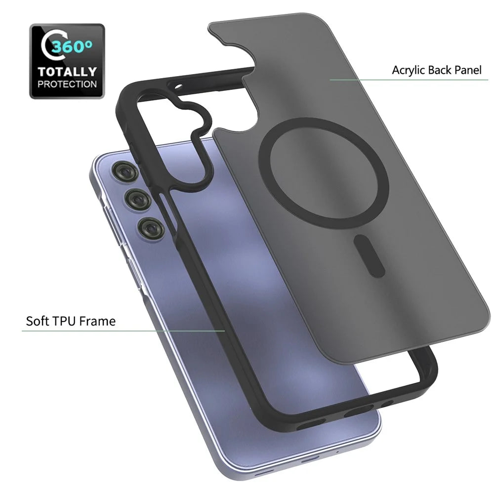 For Samsung Galaxy A16 5G / A16 4G Magnetic Case TPU Frame Acrylic Back Phone Cover Skin Touch - Black - 5