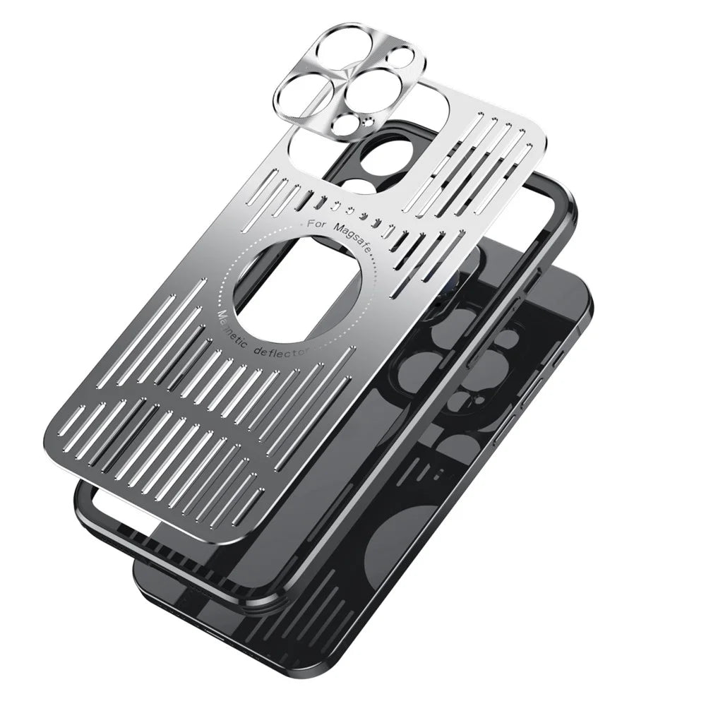 For iPhone 13 Pro Magnetic Case Back Hollow Heat Dissipation TPU+Metal Phone Protector - Blue - 6