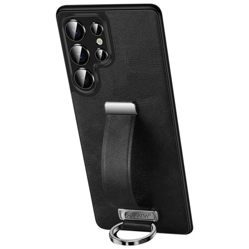 SULADA Fashion Series for Samsung Galaxy S25 Ultra Case Wristband Kickstand Leather Back Phone Cover - Black - 1