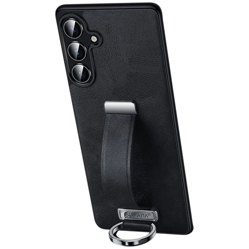 SULADA Fashion Series for Samsung Galaxy S25+ Case Wristband Kickstand Leather Back Phone Cover - Black - 1
