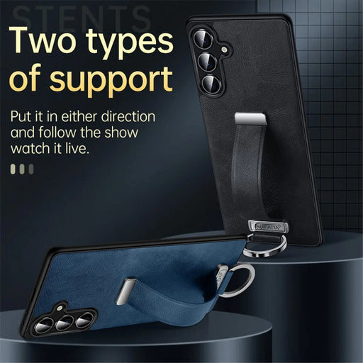 SULADA Fashion Series for Samsung Galaxy S25+ Case Wristband Kickstand Leather Back Phone Cover - Black - 2