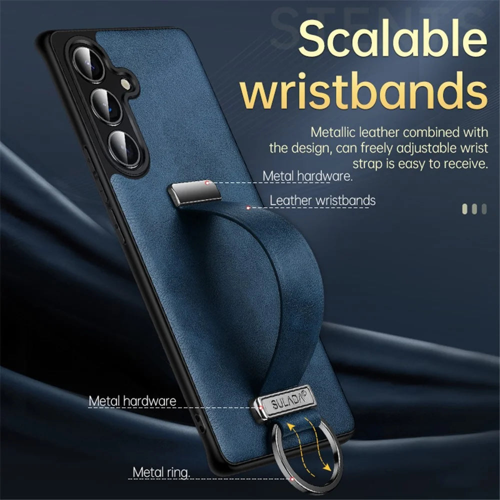 SULADA Fashion Series for Samsung Galaxy S25+ Case Wristband Kickstand Leather Back Phone Cover - Black - 4