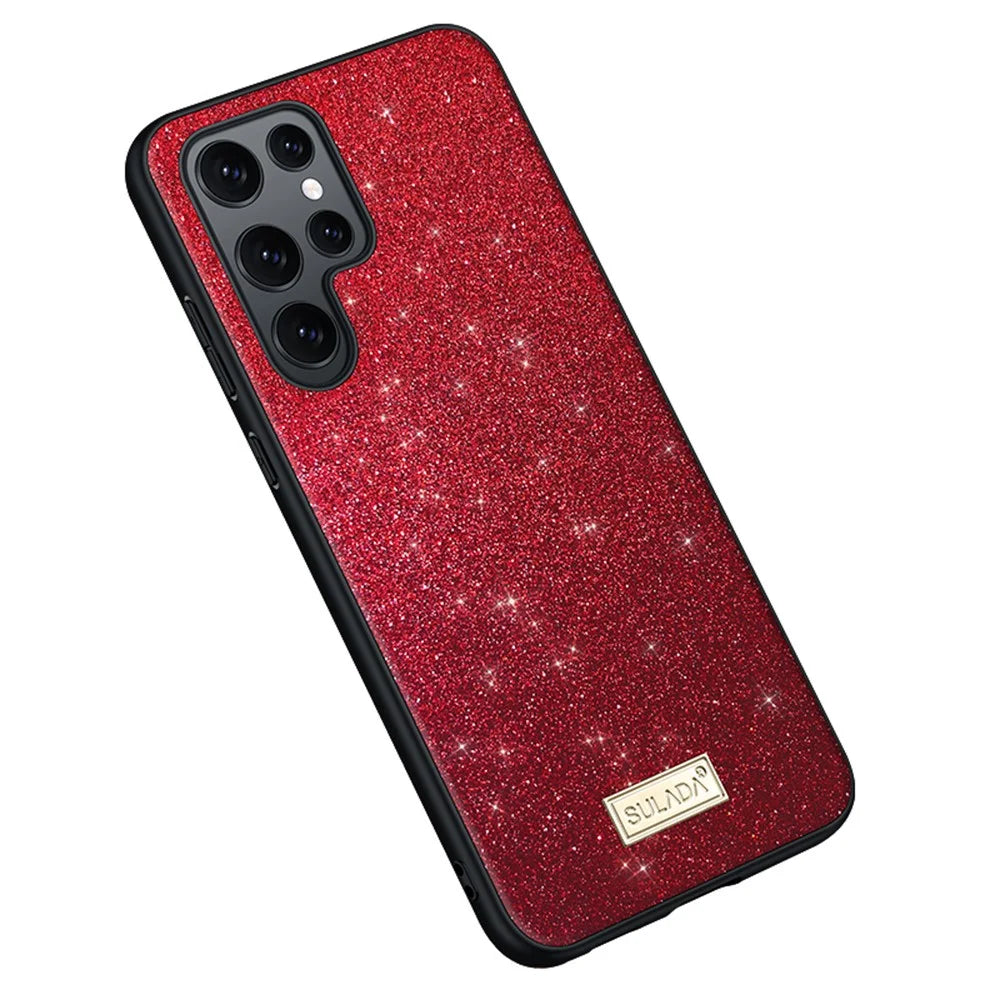 SULADA For Samsung Galaxy S25 Ultra Case PU Leather + PC + TPU Glitter Sequins Back Phone Cover - Red - 1