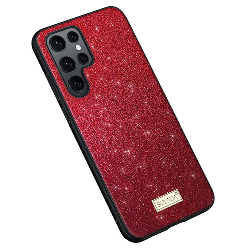 SULADA For Samsung Galaxy S25 Ultra Case PU Leather + PC + TPU Glitter Sequins Back Phone Cover - Red - 1