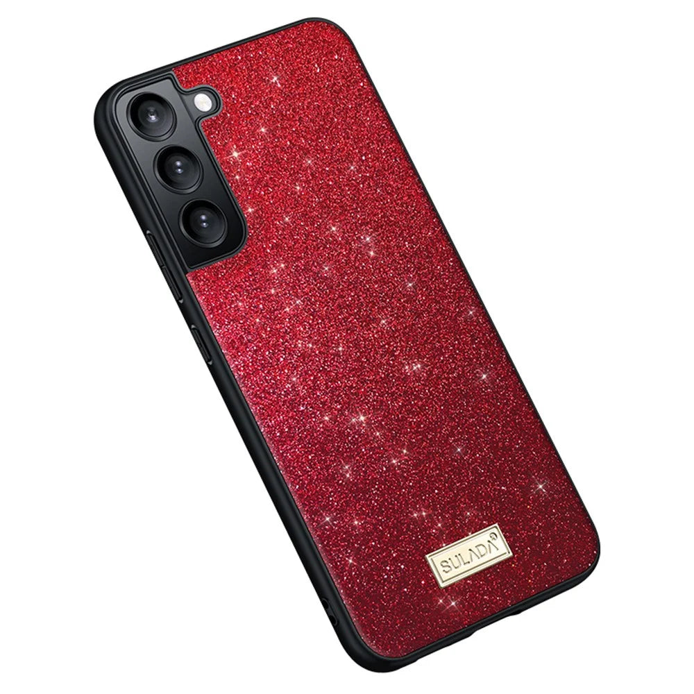 SULADA For Samsung Galaxy S25 Case PU Leather + PC + TPU Glitter Sequins Back Phone Cover - Red - 1