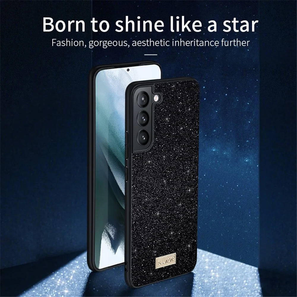 SULADA For Samsung Galaxy S25 Case PU Leather + PC + TPU Glitter Sequins Back Phone Cover - Red - 2