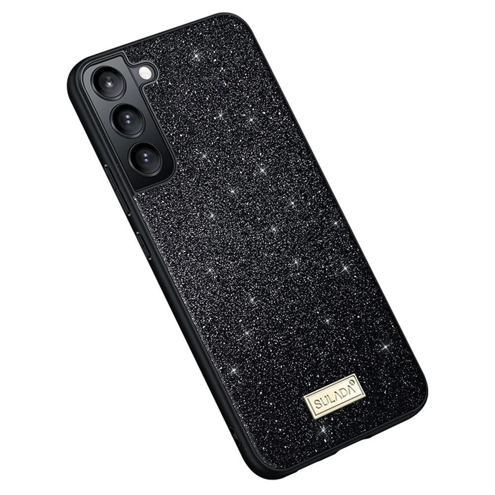 SULADA For Samsung Galaxy S25+ Case PU Leather + PC + TPU Glitter Sequins Back Phone Cover - Black - 1