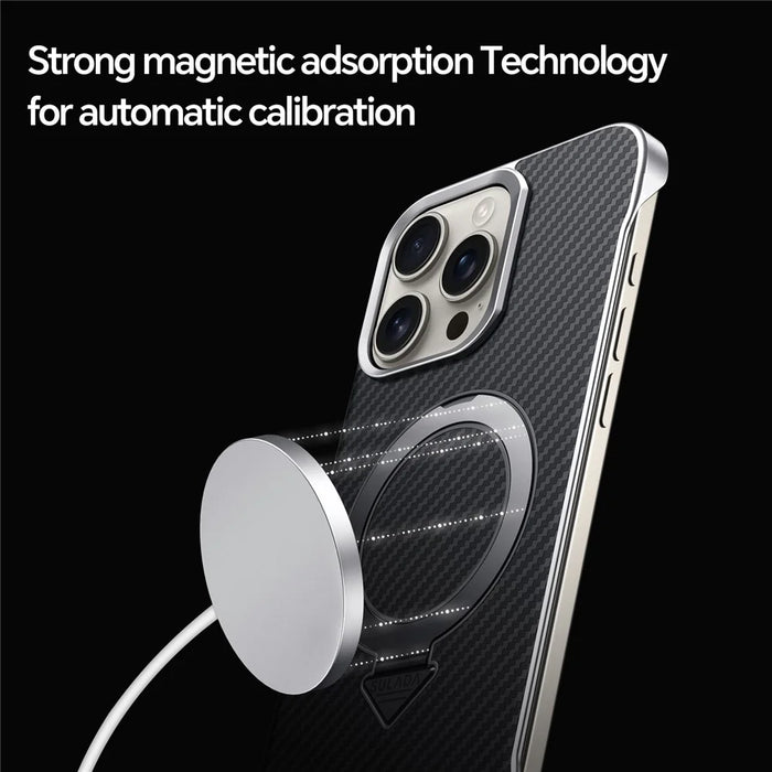 SULADA For iPhone 15 Pro Max Case Compatible with MagSafe Kickstand PU + PC Phone Cover Carbon Fiber Texture - Black - 4