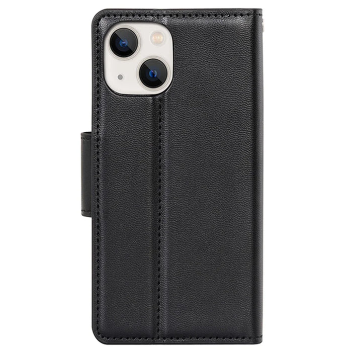 HANMAN Mill Series for iPhone 14 PU Leather Flip Folio Case Wallet Magnetic Closure Stand Shockproof Phone Cover - Black - 5