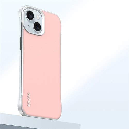 SULADA For iPhone 15 Case Frameless PU + PC Back Phone Cover - Pink - 1
