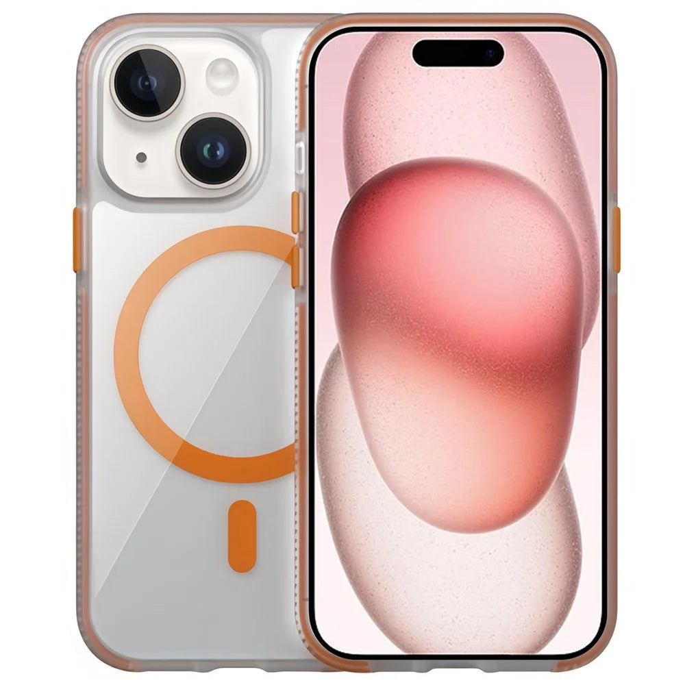 For iPhone 15 Case Compatible with MagSafe PC + TPU + PE Shockproof Mobile Cover - Orange - 1