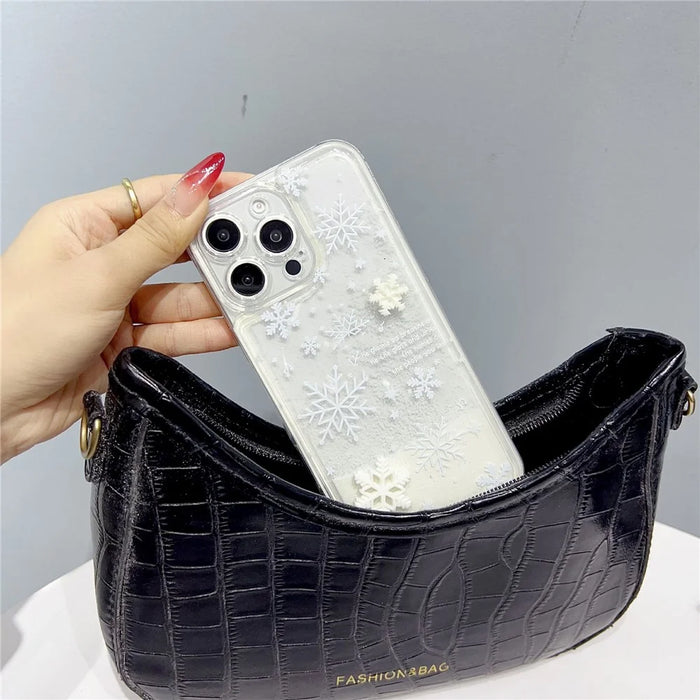 For iPhone 16 Pro Max Case Snowflake Style Liquid Quicksand TPU Protective Cover - Precise Lens Hole - 7