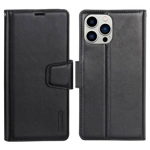 HANMAN Mill Series for iPhone 14 Pro Max Wallet Magnetic Phone Cover Stand PU Leather Anti-scratch Flip Phone Case - Black - 1