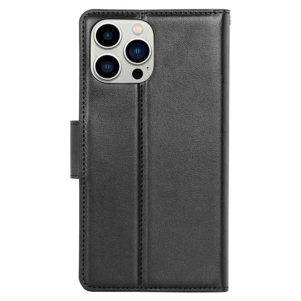 HANMAN Mill Series for iPhone 14 Pro Max Wallet Magnetic Phone Cover Stand PU Leather Anti-scratch Flip Phone Case - Black - 5