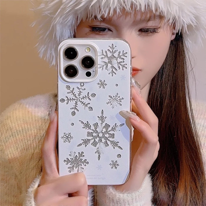 For iPhone 15 Pro Case Glitter Snowflake Pattern TPU Phone Cover - 3