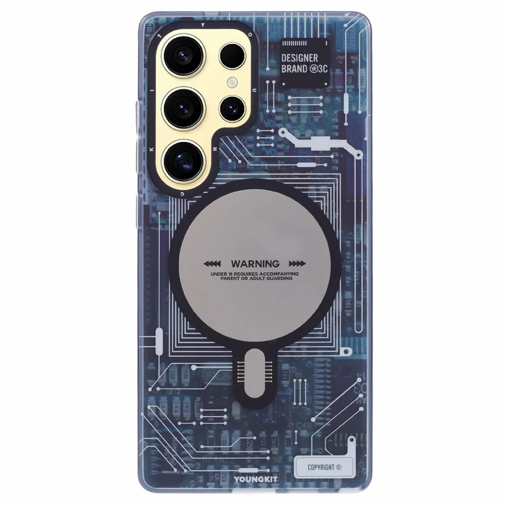 YOUNGKIT For Samsung Galaxy S25 Ultra Magnetic Case IMD Circuit Board PC TPU Phone Cover Matte Finish - Grey - 1