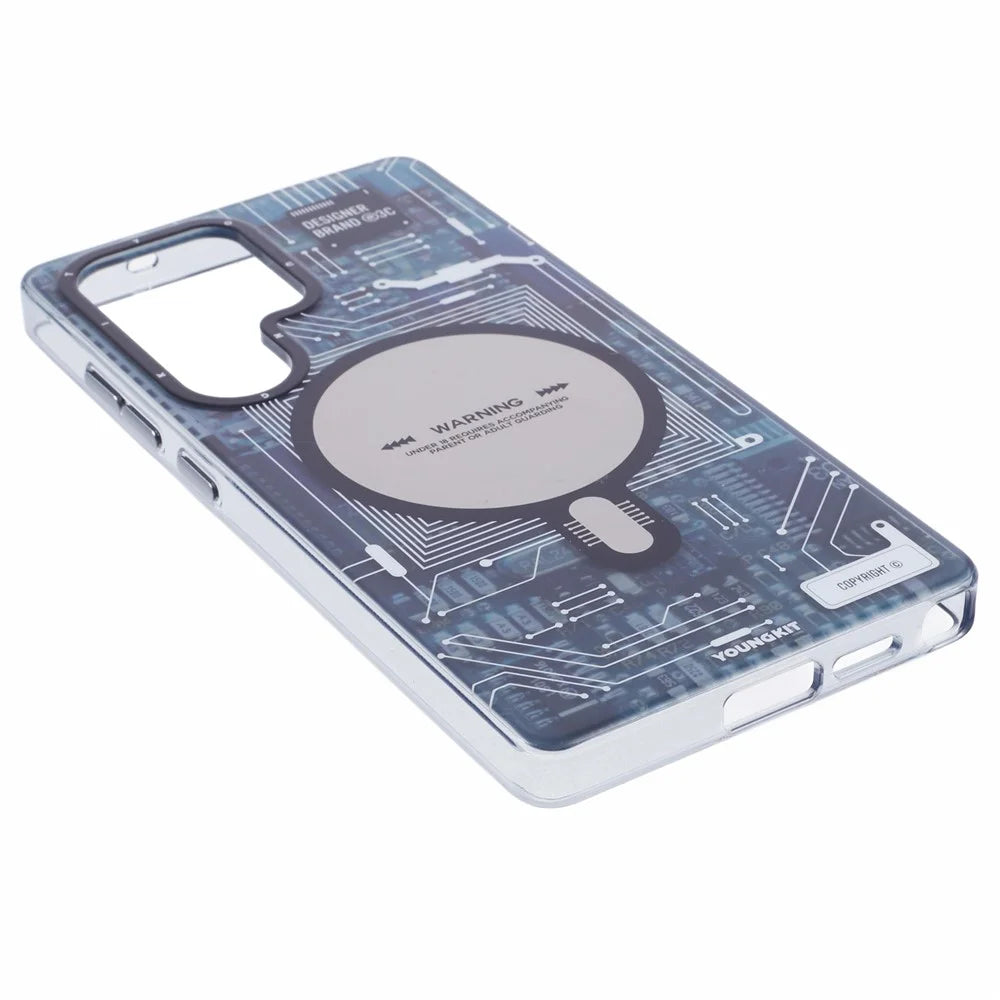 YOUNGKIT For Samsung Galaxy S25 Ultra Magnetic Case IMD Circuit Board PC TPU Phone Cover Matte Finish - Grey - 4
