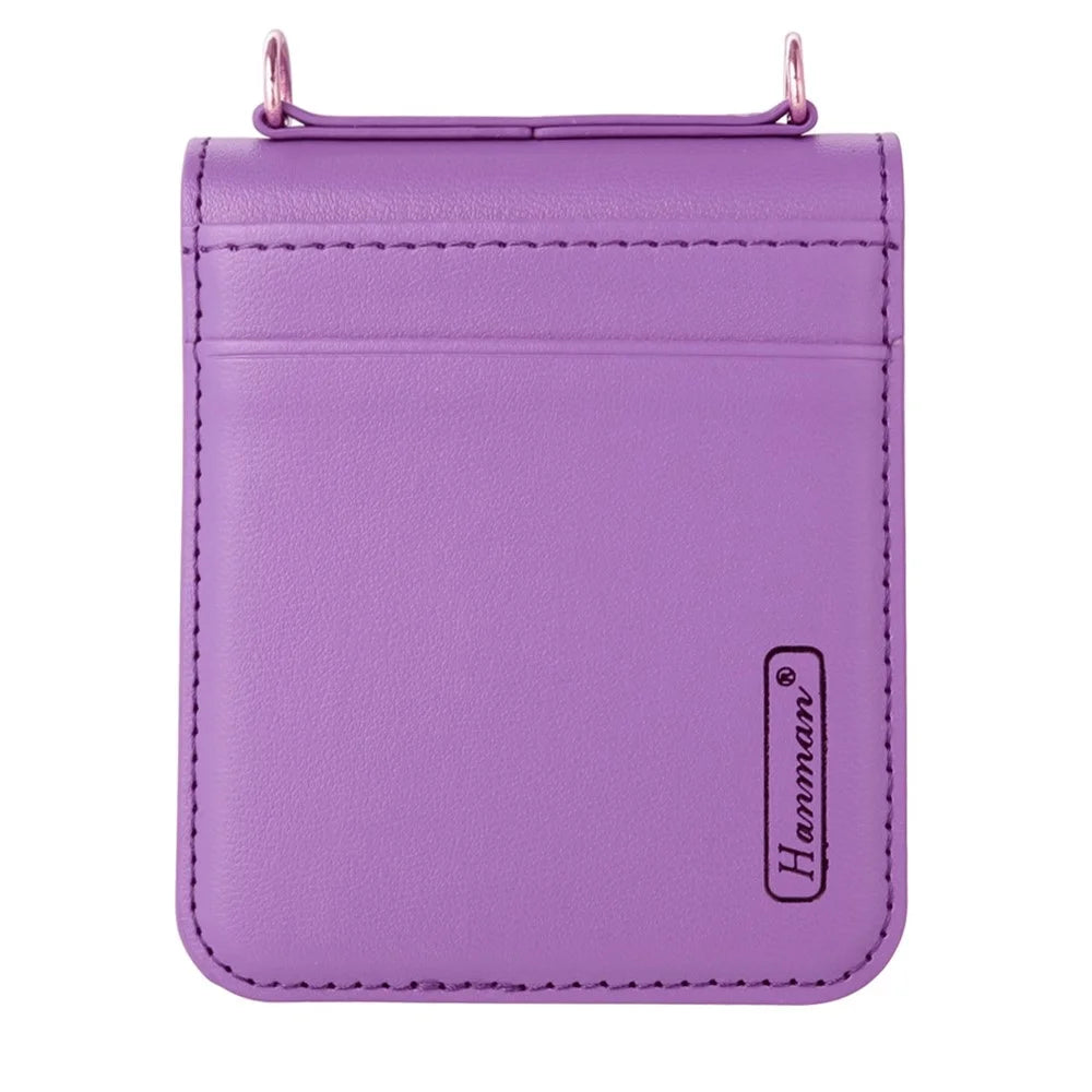 HANMAN Mill Series for Samsung Galaxy Z Flip4 5G PU Leather Folding Case Card Holder Anti-scratch Phone Cover with Hand Strap - Purple - 2