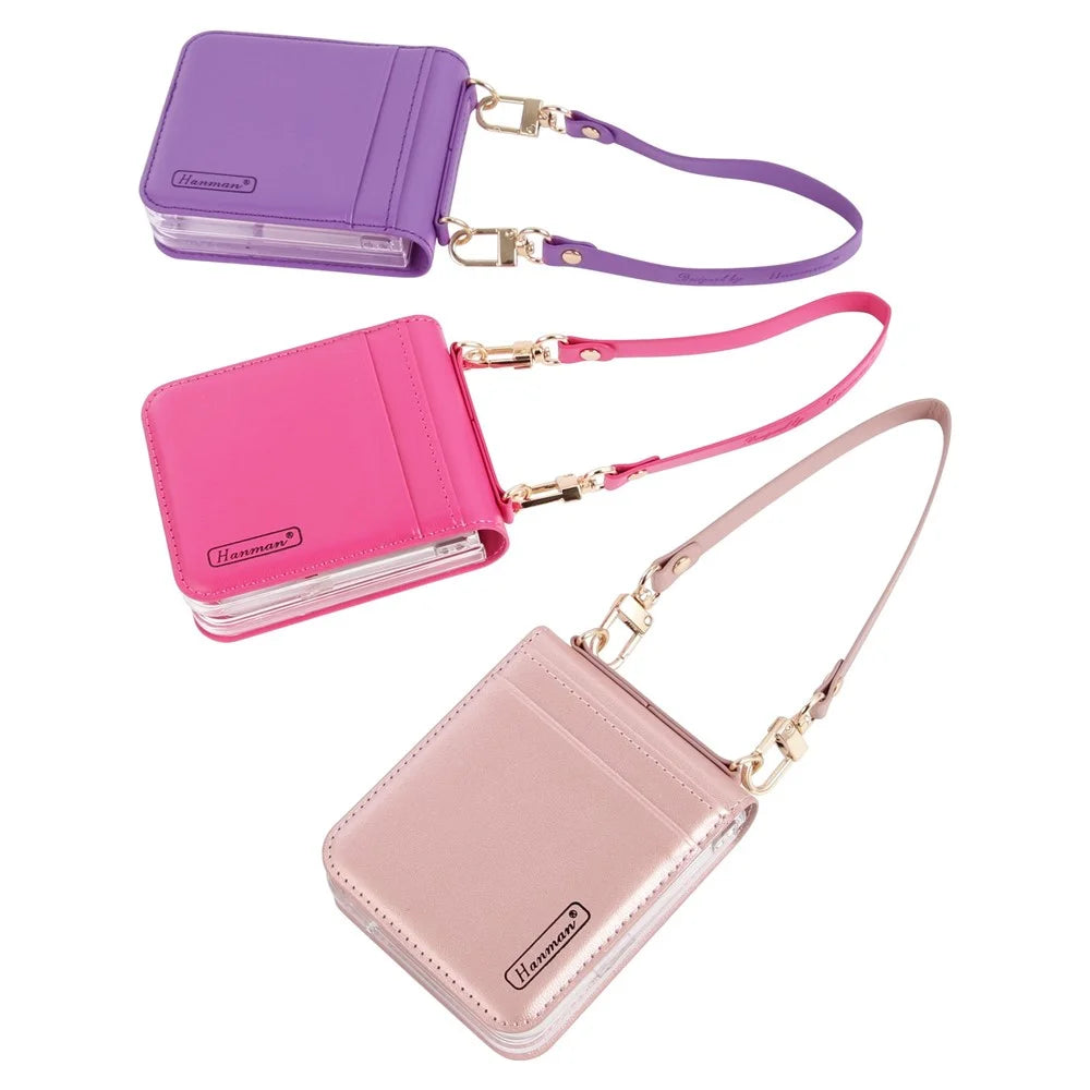HANMAN Mill Series for Samsung Galaxy Z Flip4 5G PU Leather Folding Case Card Holder Anti-scratch Phone Cover with Hand Strap - Purple - 4