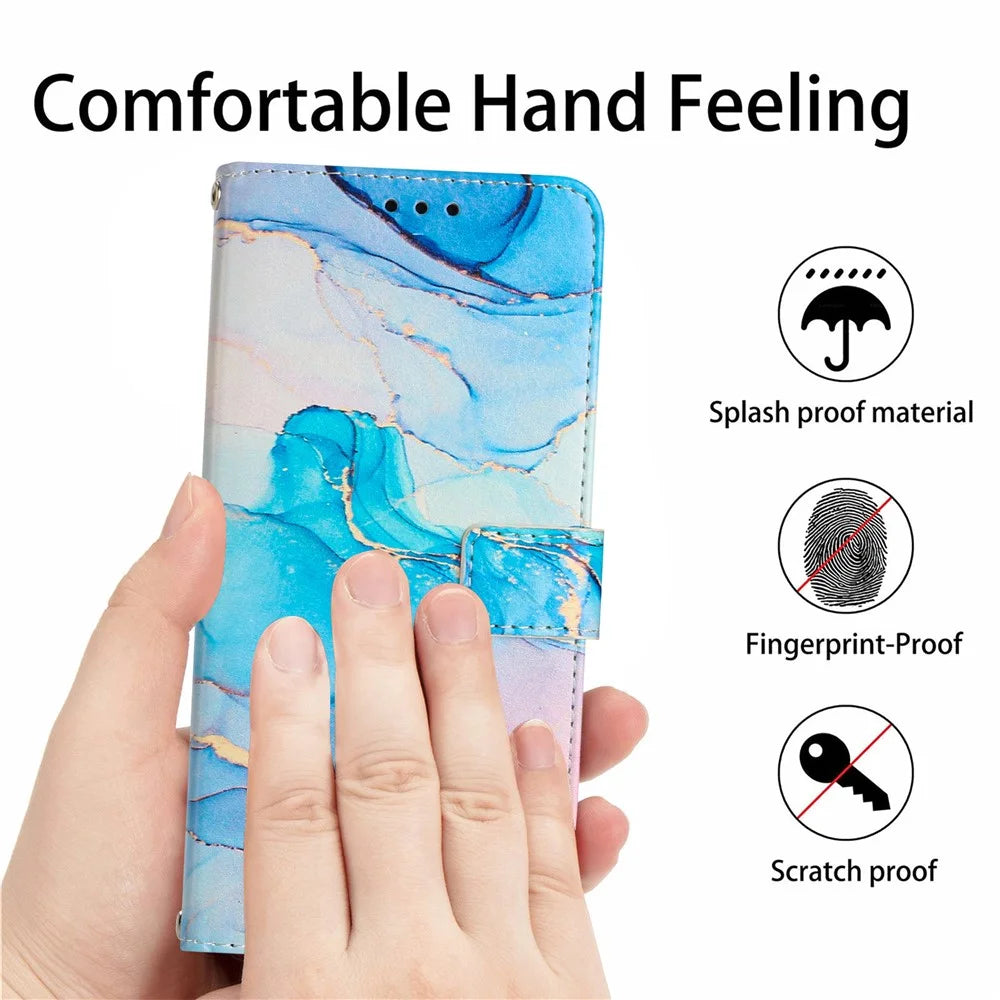 For Samsung Galaxy S25 Ultra Stand Case Marble Pattern PU Leather Wallet Phone Cover with Wrist Strap - Pink  /  Green - 7