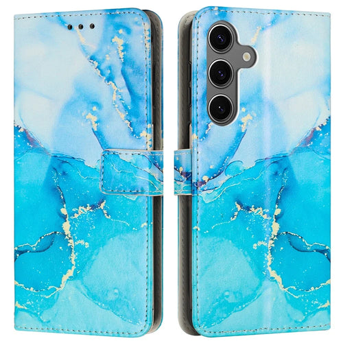 Wallet Case for Samsung Galaxy A18 5G / A18 4G / A17 5G / A17 4G / A26 5G / A16 5G / A16 4G Marble Pattern PU Leather Stand Phone Cover with Wrist Strap - Blue  /  Green - 1