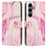 For Samsung Galaxy A56 5G Stand Case Marble Pattern PU Leather Wallet Phone Cover with Wrist Strap - Rose Gold - 1