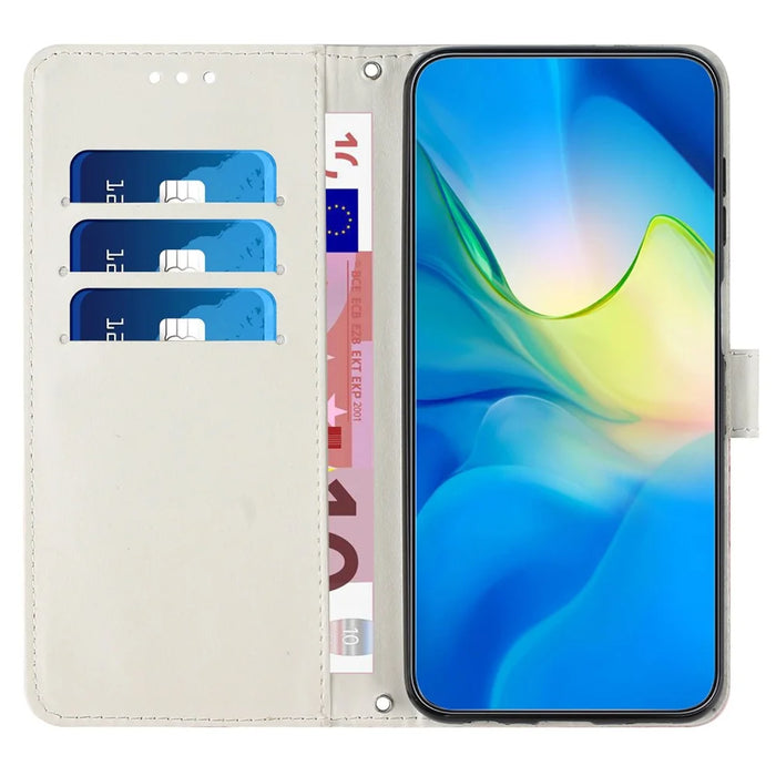 For Samsung Galaxy A56 5G Stand Case Marble Pattern PU Leather Wallet Phone Cover with Wrist Strap - Rose Gold - 2