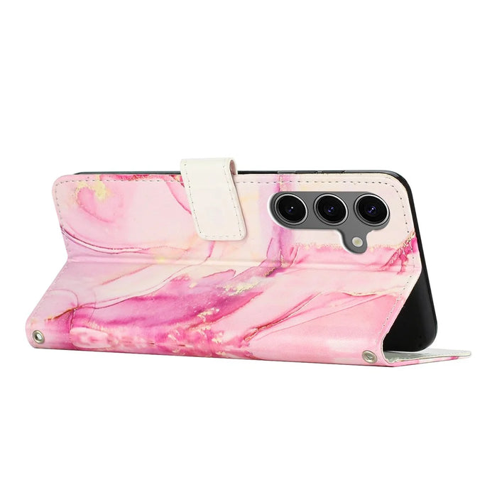 For Samsung Galaxy A56 5G Stand Case Marble Pattern PU Leather Wallet Phone Cover with Wrist Strap - Rose Gold - 3