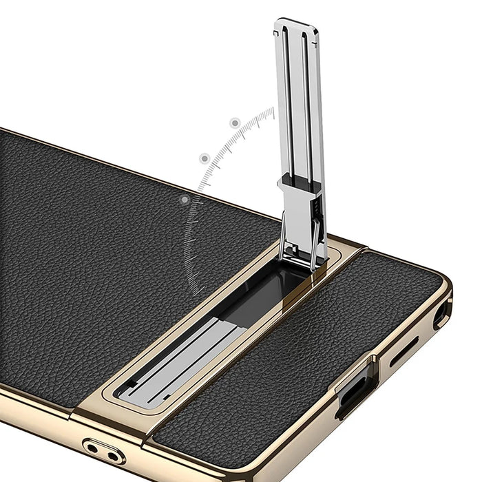 GKK For Samsung Galaxy S25 Ultra Case Electroplating Kickstand PU Hard PC Phone Back Cover - Black - 5