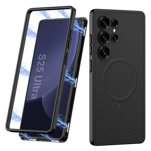 GKK For Samsung Galaxy S25 Ultra Magnetic Case PU + PC Phone Back Cover Magnetic Installation - Black - 1