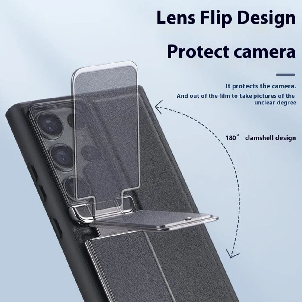 GKK For Samsung Galaxy S24 Ultra Case Lens Cover Kickstand TPU+PU Phone Back Cover - Brown - 4