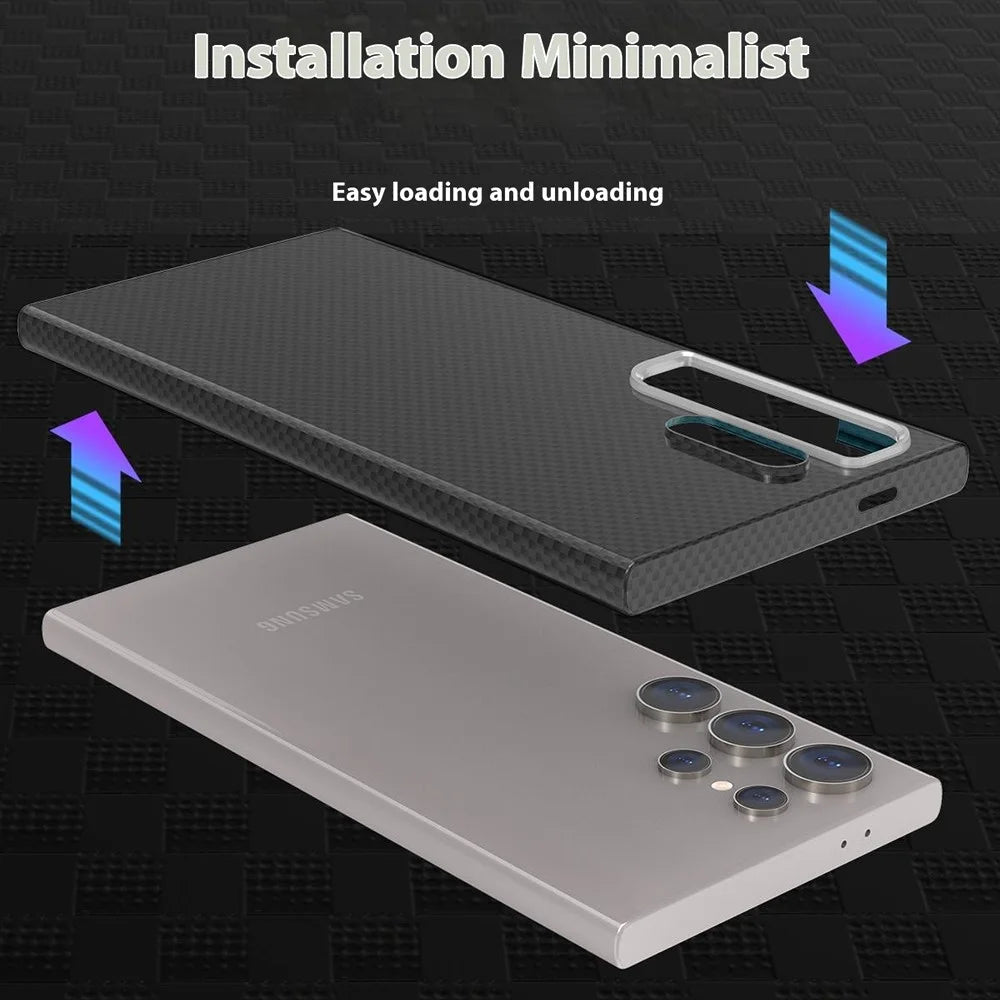 GKK For Samsung Galaxy S24 Ultra Magnetic Case Metal + PC Phone Back Cover Carbon Fiber Texture - Black - 3