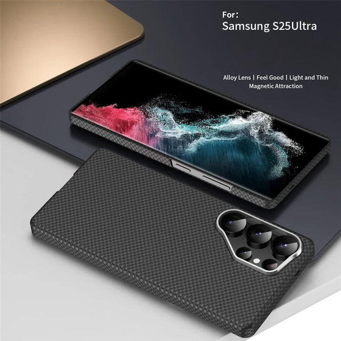 GKK For Samsung Galaxy S25 Ultra Magnetic Case Metal + PC Phone Back Cover Carbon Fiber Texture - Black - 2