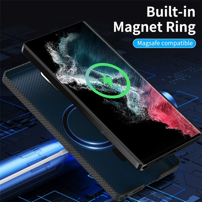 GKK For Samsung Galaxy S25 Ultra Magnetic Case Metal + PC Phone Back Cover Carbon Fiber Texture - Black - 4