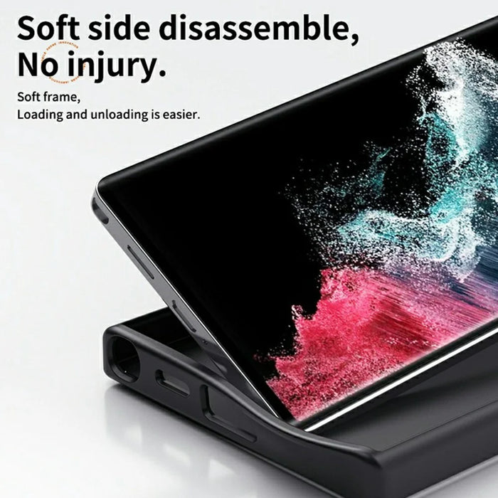 For Samsung Galaxy S25 Ultra Magnetic Case PC+TPU Phone Cover Ring Holder Carbon Fiber Texture - Black - 5