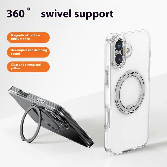 For iPhone 16 Plus Case Compatible with MagSafe Gear Fulcrum Kickstand Electroplating Lens Frame PC + TPU Phone Cover - Gold - 2