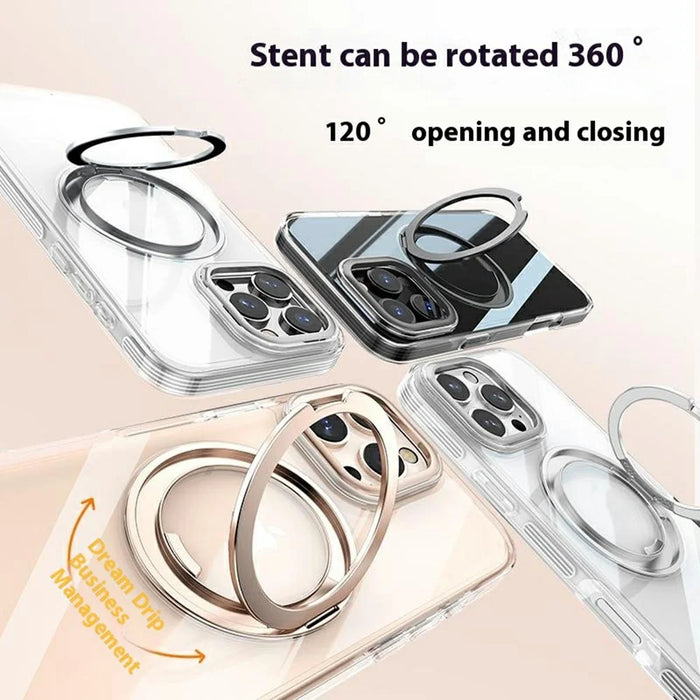 For iPhone 16 Pro Case Compatible with MagSafe Gear Fulcrum Kickstand Electroplating Lens Frame PC + TPU Phone Cover - Gold - 3